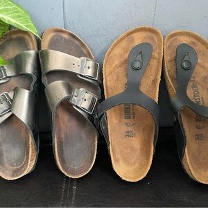 LOT 2 Pre-owned Birkenstock Arizona & Gizeh Sandal with Black and Brown 36/5